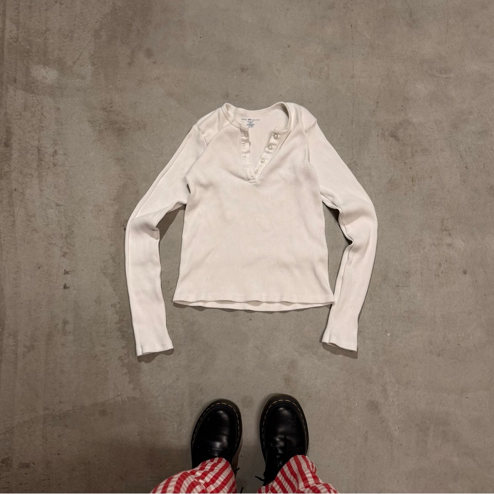 Brandy Melville White Long Sleeve Henley Top